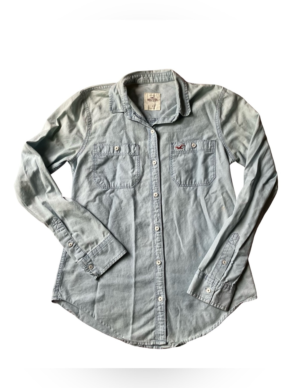 Hollister Denim Long Sleeve Button Up Shirt Distressed